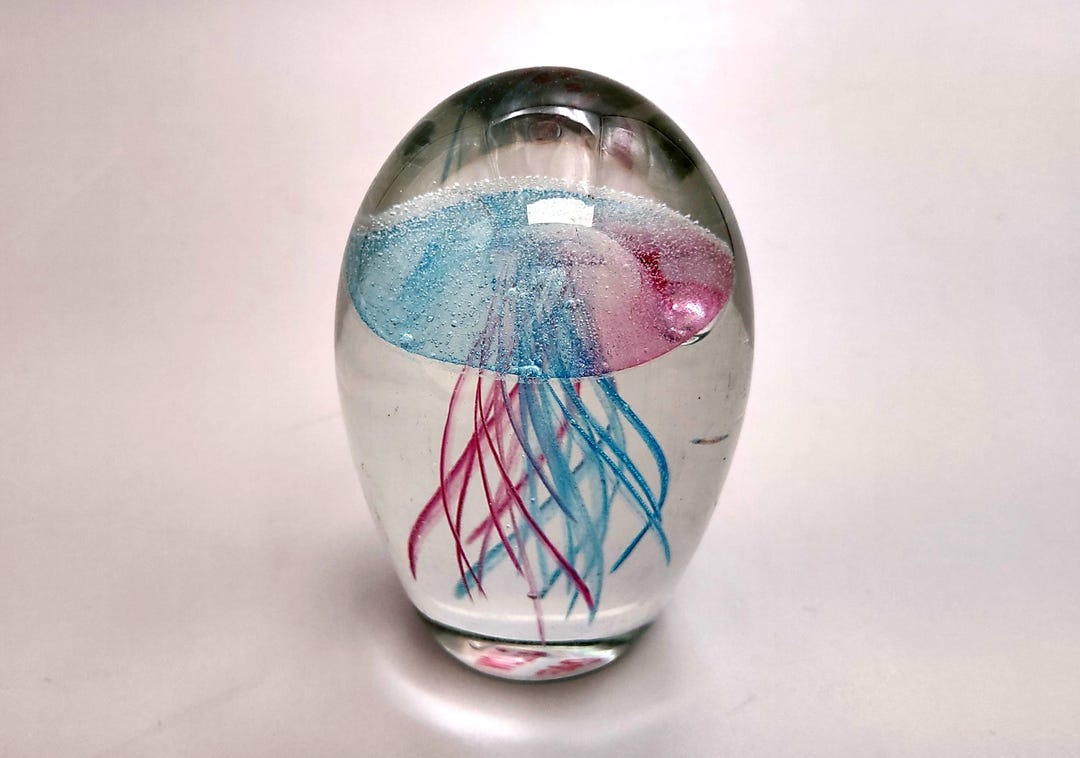 Jellyfish Glass Egg Teal Pink Paperweight Glow in the Dark (1 Figurine ...
