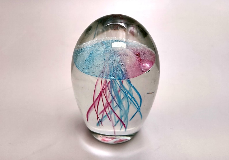 Jellyfish Glass Egg Teal Pink Paperweight Glow in the Dark (1 Figurine ...