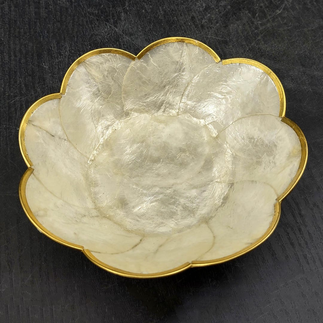 Gold Edged Round Capiz Shell Bowl (one Shell Dish Approx. 6+ Inches ...