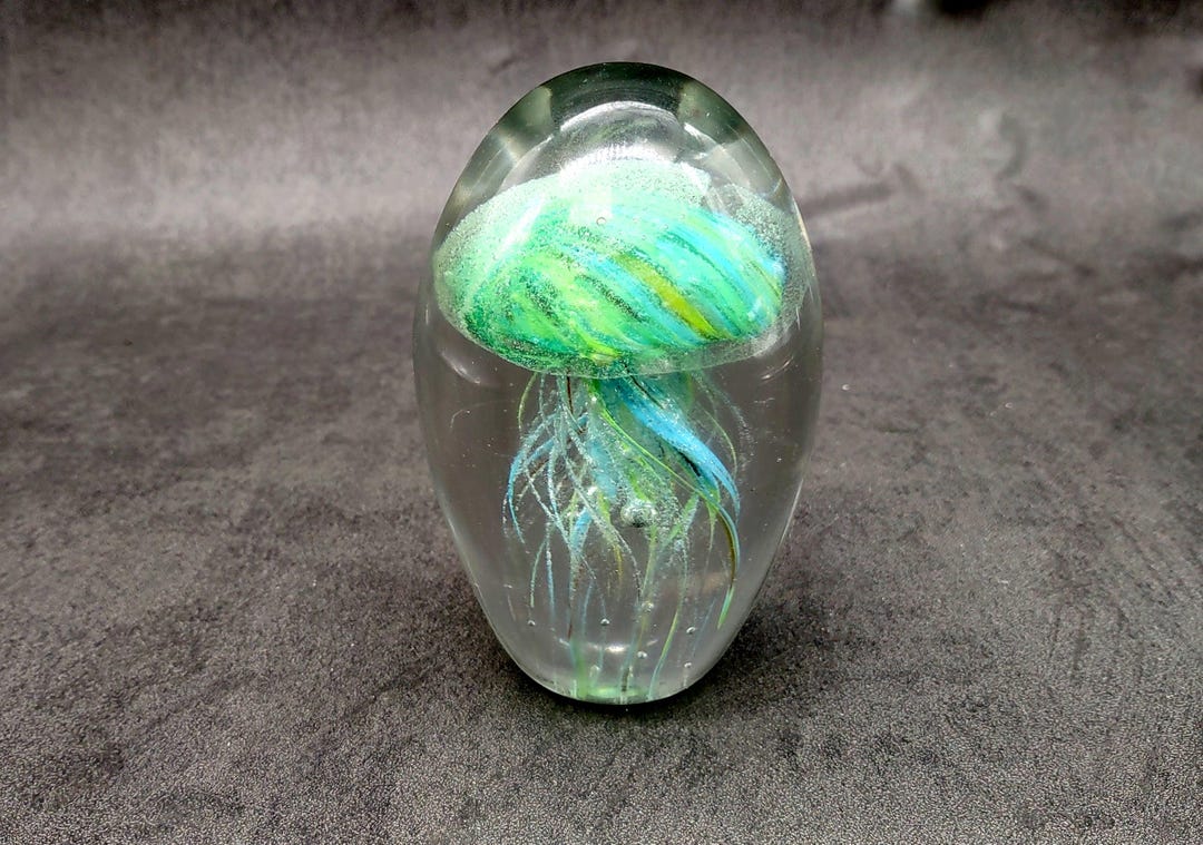 Jellyfish Glass Egg Green Yellow Blue Paperweight Glow in the Dark (1 ...