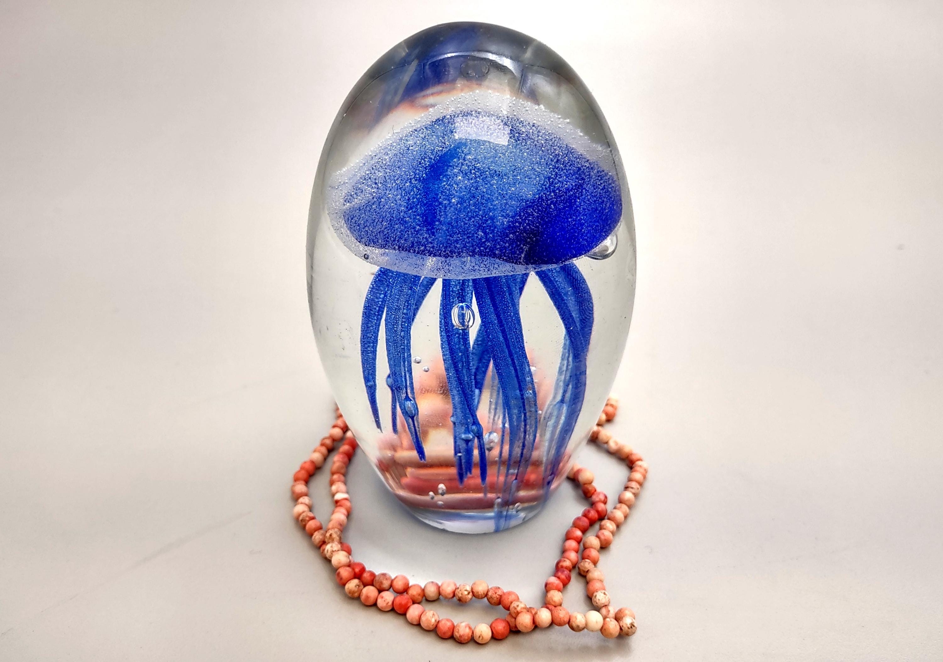 Jellyfish Glass Egg Deep Blue Paperweight Glow in the Dark (1 Figurine ...