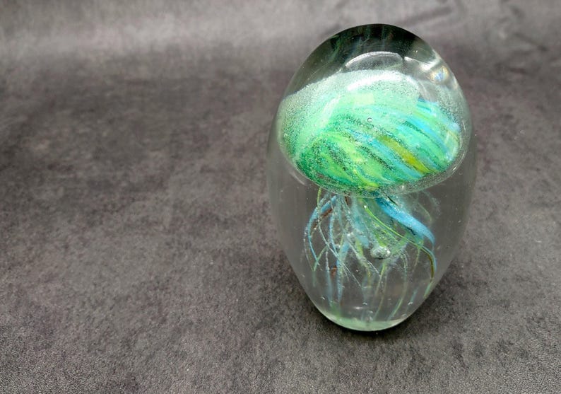 Jellyfish Glass Egg Green Yellow Blue Paperweight Glow in the Dark (1 ...