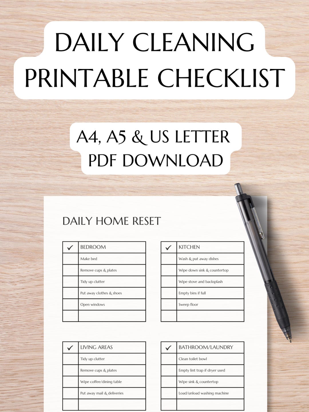 Checklist Clean Modern Daily Cleaning Checklist – Minimalist Printable PDF (A4, A5, US Letter ...