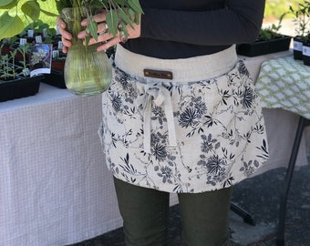 Wildflower linen harvest apron, garden apron, gathering apron, linen apron, egg apron