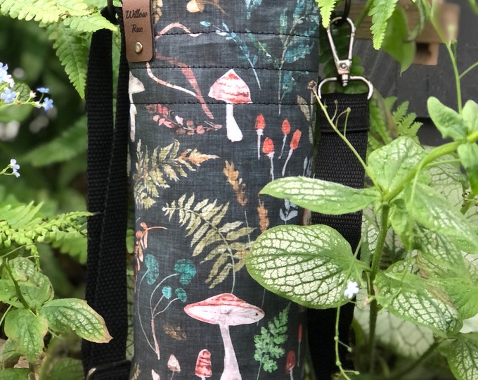 Water Bottle Holder ~ Carrier Bag ~ Sling Bag ~ Crossbody Strap ~ Mushroom