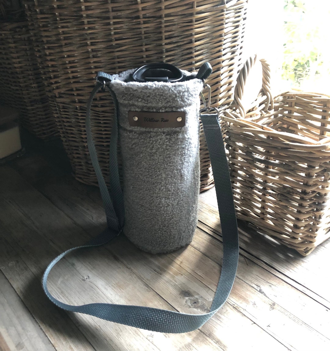 Gray Fabric Water Bottle Holder, Water Bottle Sling Bag, Hiking Purse