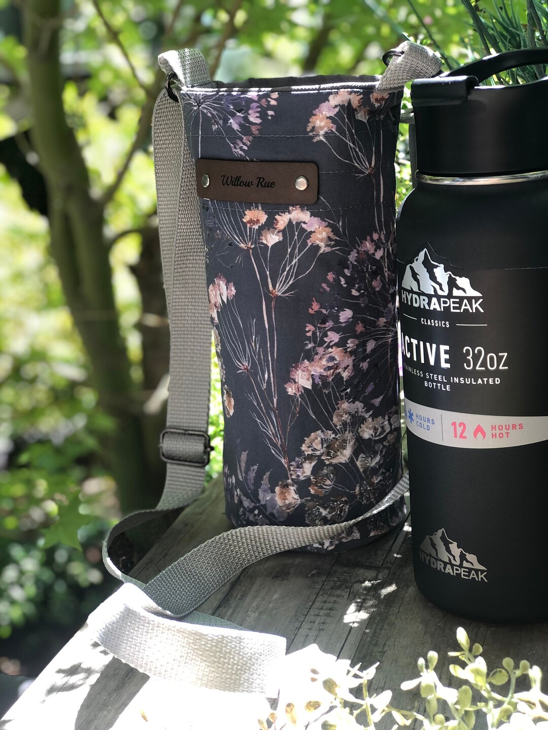 Water Bottle Holder Boho Dried Flower Fabric Water Bottle Holder, Water