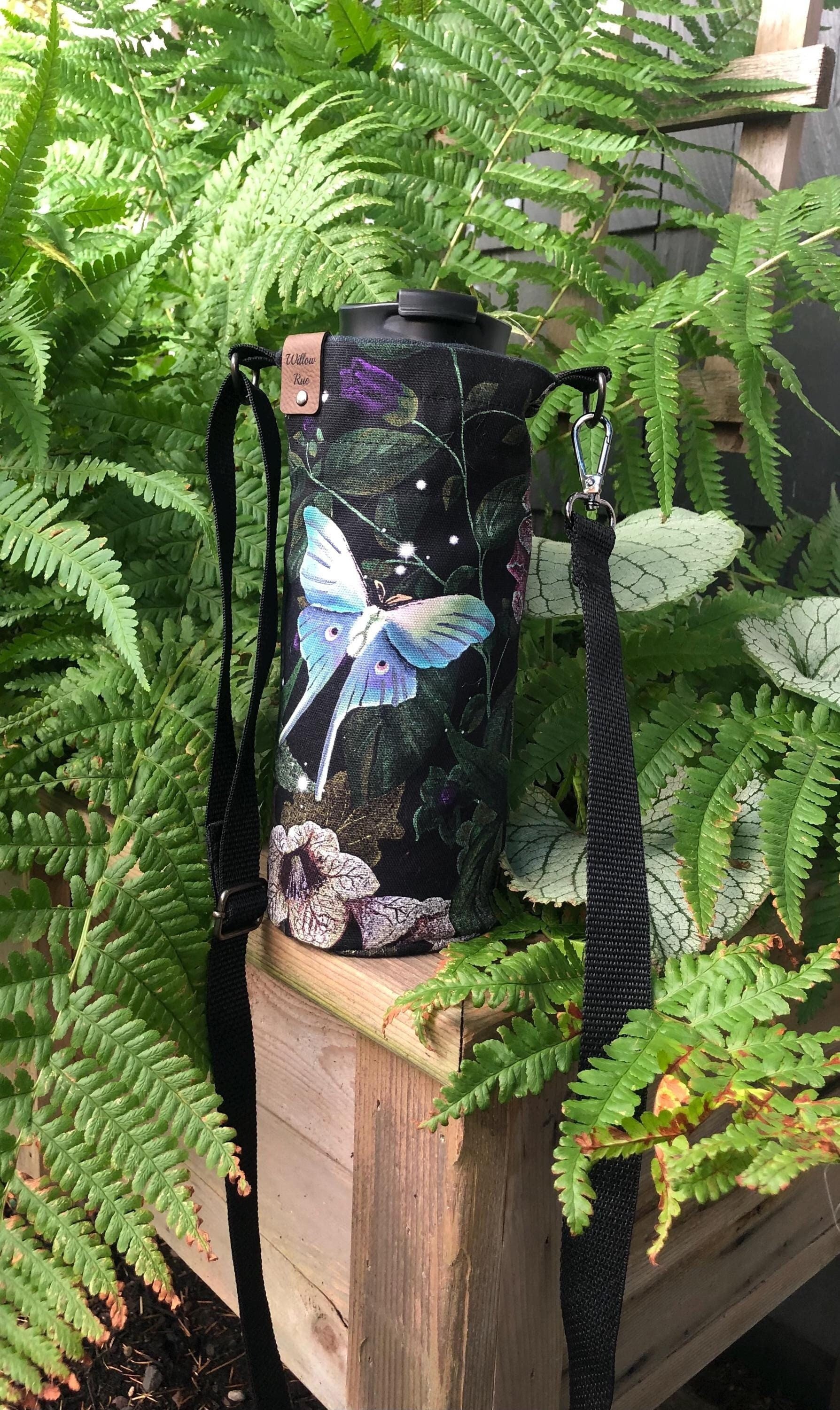 Midnight Garden ~ water bottle holder, water bottle carrier, water bottle sling bag, hiking purse, water bottle bag, purse, sling bag