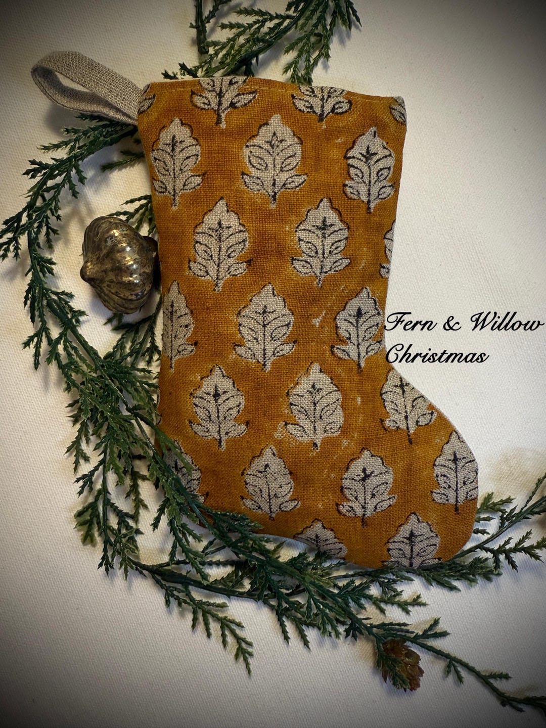 Aspen ~ Mini Handmade Block Print Christmas Stocking, Rustic Vintage ...