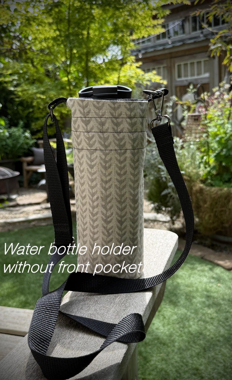 Valentino ~ Block Print Linen ~ Fabric Water Bottle Holder ~ Water Bottle Sling Bag image 2