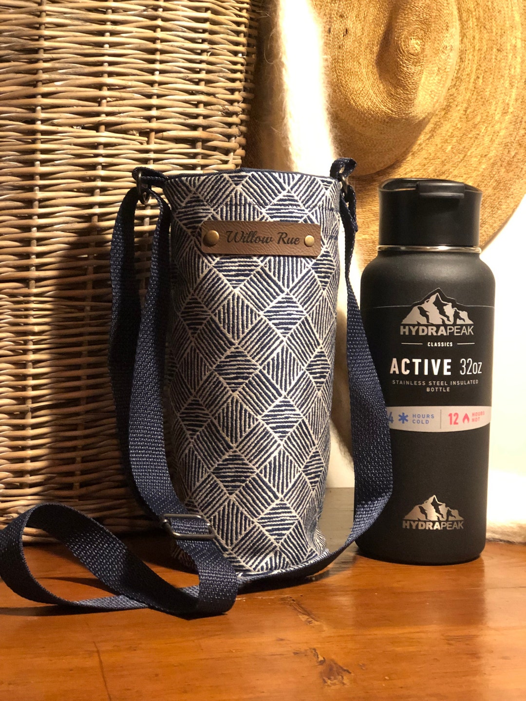 Blue Diamond Fabric Water Bottle Holder Water Bottle Sling Etsy