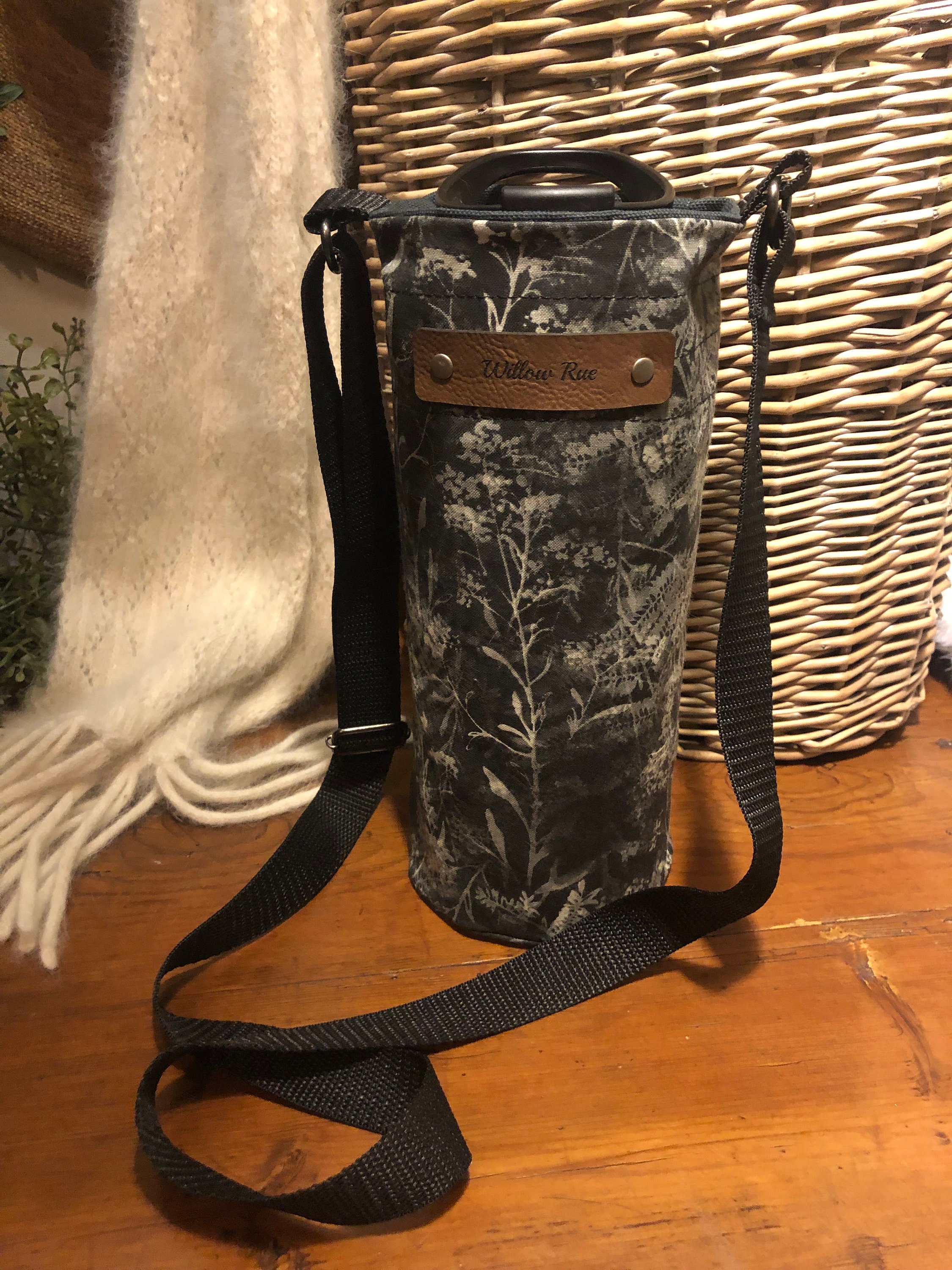 Water Bottle Holder Black Fern Fabric Water Bottle Holder Etsy