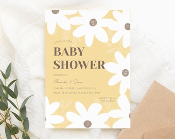 Daisy Baby Shower Invitation, Baby In Bloom Invitation Template, Boho Baby Shower, Floral Baby Shower Invitation, Instant Download