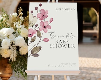 Floral Baby Shower Sign, Wildflower Baby Shower Welcome Poster, Wildflower Welcome Sign, Welcome Sign Template, Baby Girl, Pink