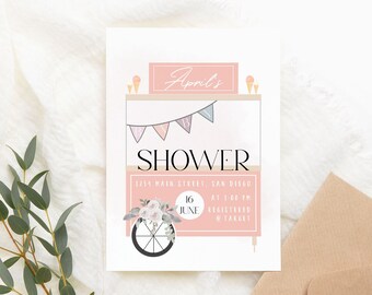 Ice Cream Baby Shower Invitation: Pink Cart Template (Editable, Instant Download)