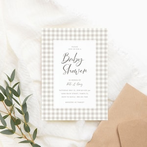 Gingham Baby Shower Invitation, Baby Shower Invite Template, Gender Neutral, Editable, Printable Invitation, Instant Download image 1