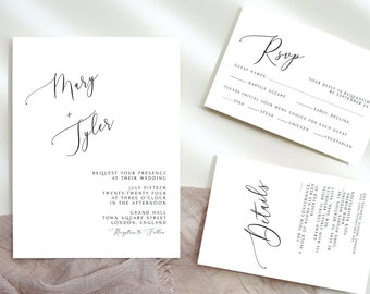 Modern Wedding Invitation Set Template, Printable, Editable Template, Invite, RSVP Card, Detail Card Template, INSTANT Download
