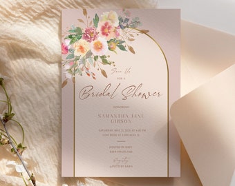 Arch Bridal Shower Invitation, Boho Invitation, Floral Arch Invite, Dusty Pink Bridal Invite, Floral Bridal Shower Invite, Instant Download
