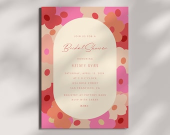 Colorful Floral Bridal Shower Invitation, Pink Spring Summer Invite,  Floral Bridal Shower Invitation Template, Editable Template, Download