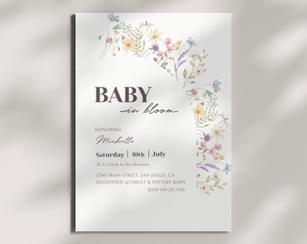 Baby in Bloom Invitation, Wildflower Baby Shower Invite, Floral Baby In Bloom, Spring summer floral Baby shower, Digital Baby Shower Invite