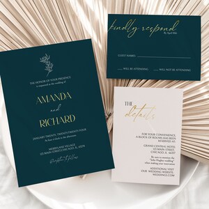 Elegant Wedding Invitation Set Template, Classic Wedding Invite, Calligraphy Invitation, Editable Template, Instant Download
