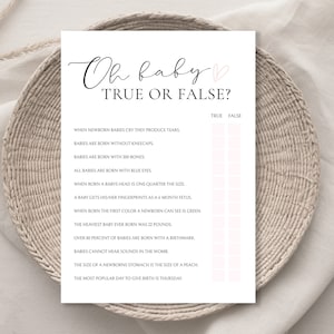 Pink True or False Baby Shower Game Template, Printable Shower Game Cards, Editable Oh Baby True or False Game, Minimalist Baby Shower Game