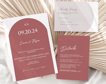 Arch Wedding Invitation Set Template, Editable Template, Boho Arch Invitation, Modern Wedding Invite, INSTANT Download