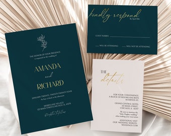 Elegant Wedding Invitation Set Template, Classic Wedding Invite, Calligraphy Invitation, Editable Template, Instant Download