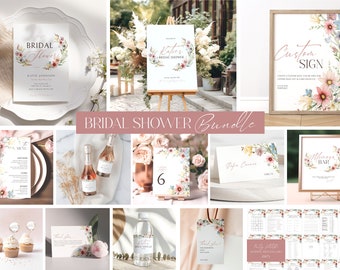 Wildflower Bridal Shower Invitation Bundle, Spring Bridal Shower Invite and Games Bundle, Floral Bridal Shower, Bridal Shower Decoration Set