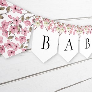 Wildflower Baby Shower Banner, Floral Baby Shower Decorations, Floral Banner Template, Editable Bunting, Baby Shower PRINTABLE Banner, DIY