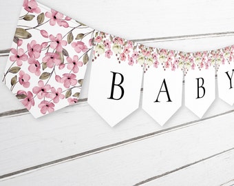 Wildflower Baby Shower Banner, Floral Baby Shower Decorations, Floral Banner Template, Editable Bunting, Baby Shower PRINTABLE Banner, DIY