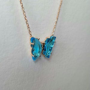Sterlingzilveren oceaanblauwe vlinderketting, vlinderhanger, kristallen vlinder, vlinderchoker, vlindersieraden, sierlijke ketting