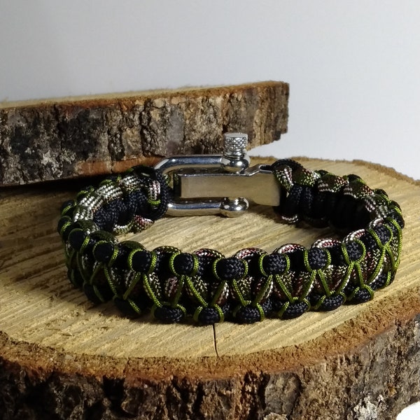 Bracelet en paracorde fait main, couleur vert soldat et noir pour homme