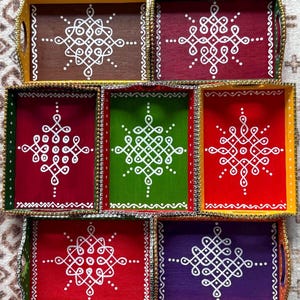Kolam trays / Rangoli trays / Muggu Trays / Navratri Gifts / Festival Gifts / Indian Traditional Gifts / Return Gifts / Indian Return Gifts image 12