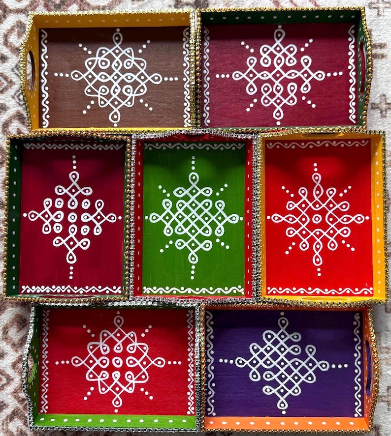 Kolam trays / Rangoli trays / Muggu Trays / Navratri Gifts / Festival Gifts / Indian Traditional Gifts / Return Gifts / Indian Return Gifts image 12