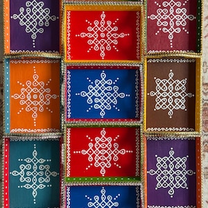 Kolam trays / Rangoli trays / Muggu Trays / Navratri Gifts / Festival Gifts / Indian Traditional Gifts / Return Gifts / Indian Return Gifts image 13