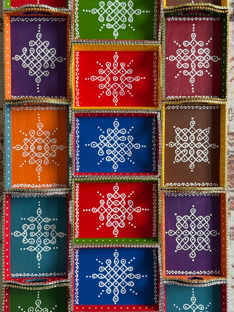 Kolam trays / Rangoli trays / Muggu Trays / Navratri Gifts / Festival Gifts / Indian Traditional Gifts / Return Gifts / Indian Return Gifts image 13