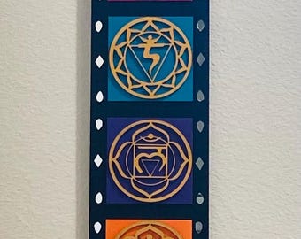 Chakra wanddecoratie | Muurkunst chakra | Chakra houtkunst | Chakra wandhanger | Chakrakunst | Chakradecoratie | Yogamuurdecoratie | Meditatie