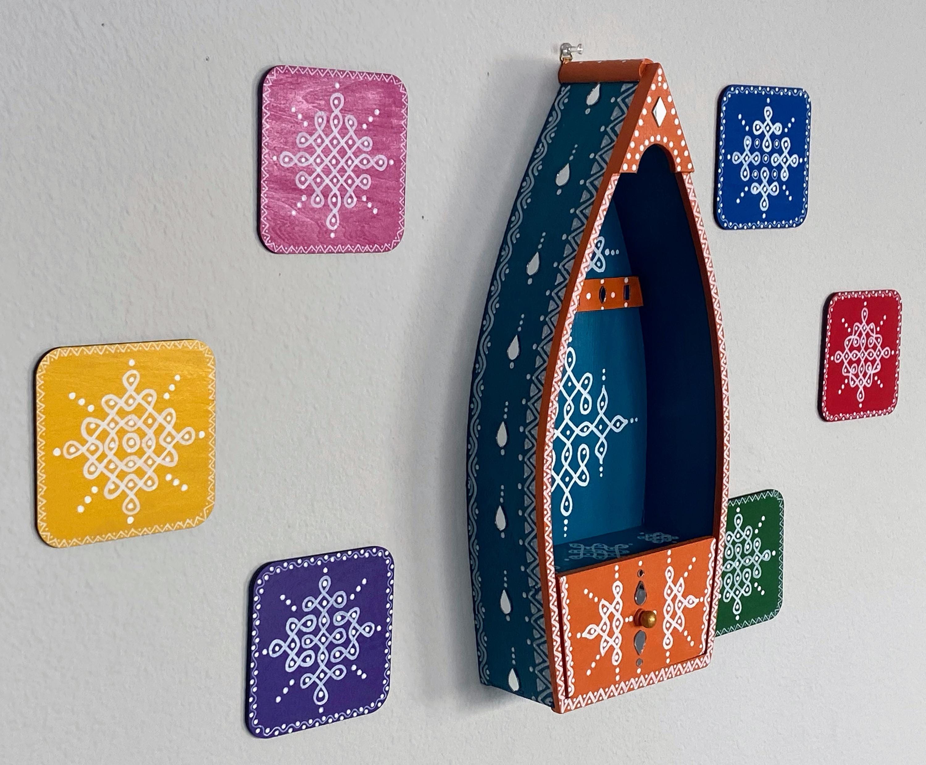 Kolam Boat Shelf | Rangoli Boat Shelf | Indian Home Decor | Boat Shelf ...