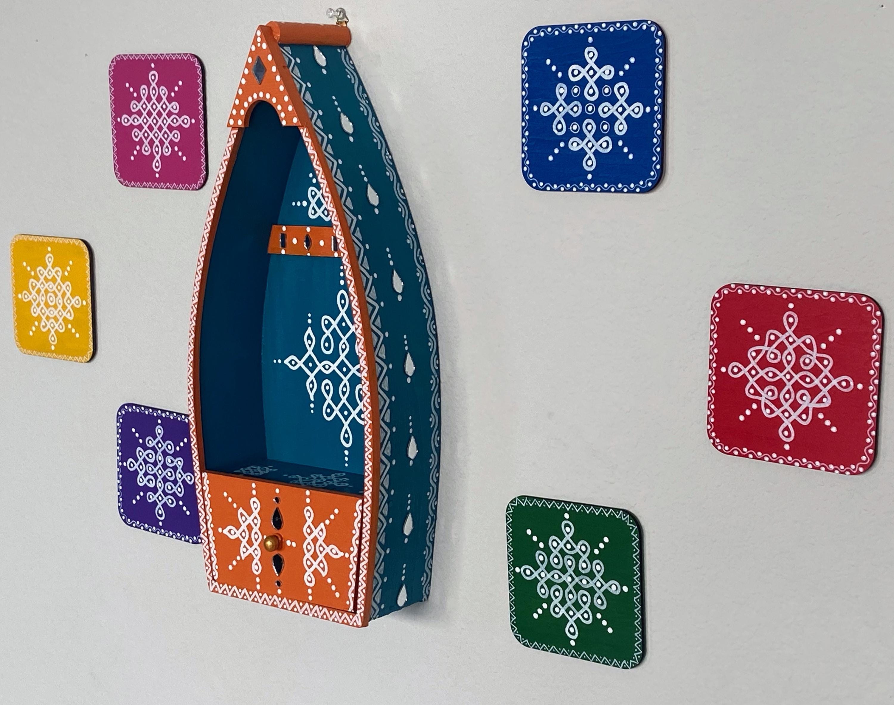 Kolam Boat Shelf | Rangoli Boat Shelf | Indian Home Decor | Boat Shelf ...