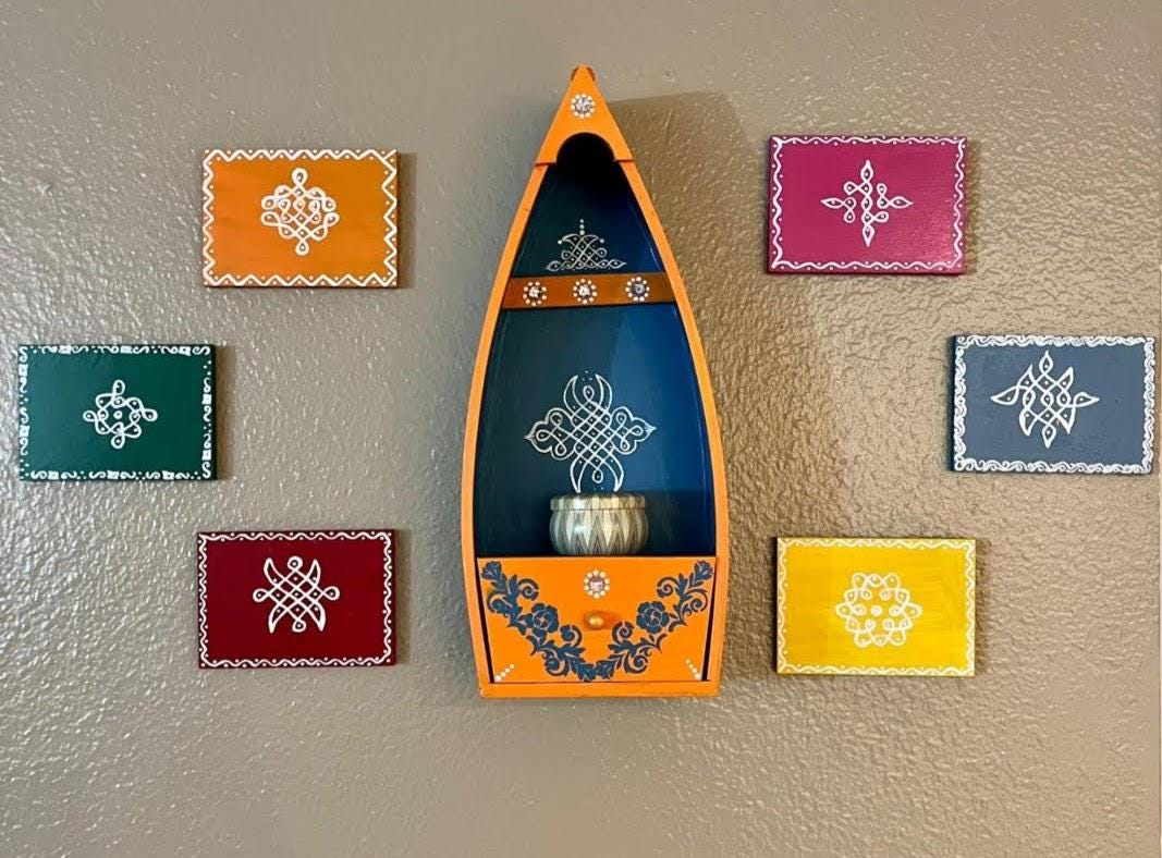 Kolam Boat Shelf | Rangoli Boat Shelf | Indian Home Decor | Boat Shelf ...