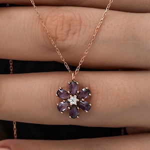 Lila Zirkon Blume Kette: Rose Gold Plated Sterling Silber Lotus