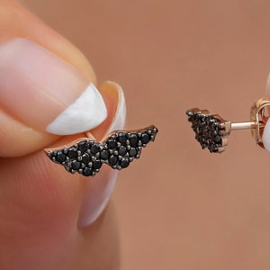 Black Zircon Angel Wings Earrings: Rose Gold Plated Sterling Silver