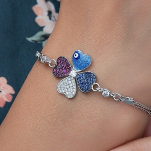 Zirkon Glücksklee Sterling Silber Armband