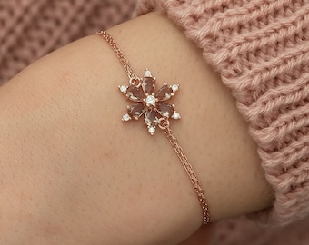 Zultanite&Zircon Stone Rose Gold Plated Flower Sterling Silver Bracelet | Rose Gold Plated Silver Dainty Bracelet | Minimalist Gift for Her