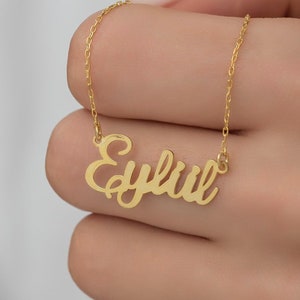 Collar con nombre personalizado: plata de ley bañada en oro, joyería delicada