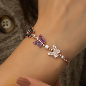Butterfly Zircon Sterling Silver Bracelet - Gold Plated Dainty Jewelry