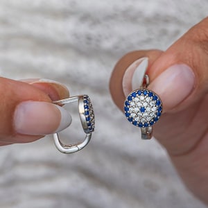 Zircon Evil Eye 925 Sterling Silver Earrings: Rhodium Plated