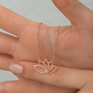 Lotus Flower Rose Gold Plated 925 Sterling Silver Necklace | Minimalist Lotus Flower Silver Necklace | Dainty Necklace | Elegant Necklace
