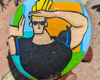 Johnny Bravo painted river rock